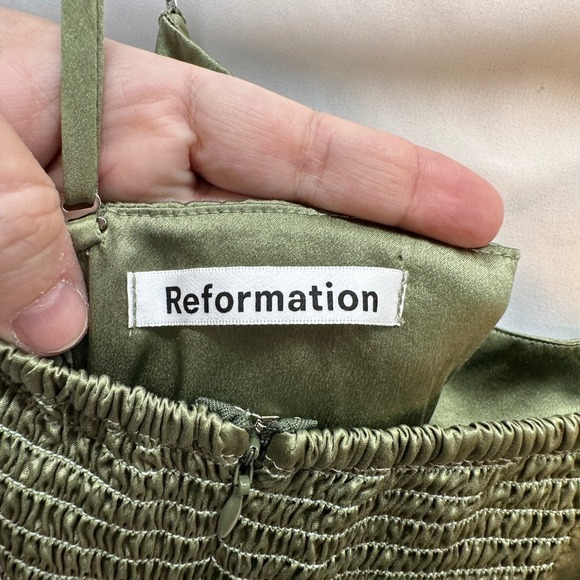 Reformation Oaklie Silk Slip Midi Dress Artichoke Green Size 10 - Picture 6 of 14